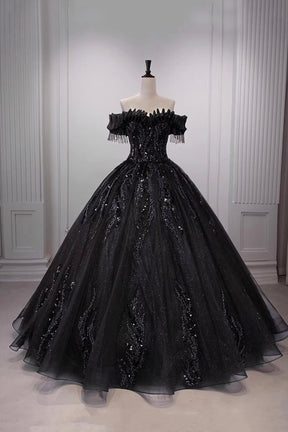Elegant Off-the-Shoulder Ball Gown | Sequin Embellished Tulle Formal Dress