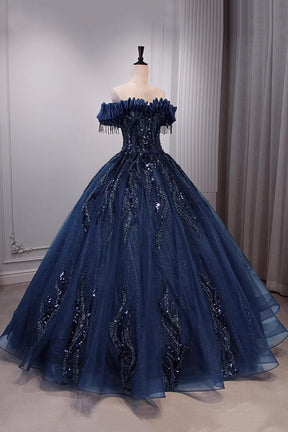 Elegant Off-the-Shoulder Ball Gown | Sequin Embellished Tulle Formal Dress