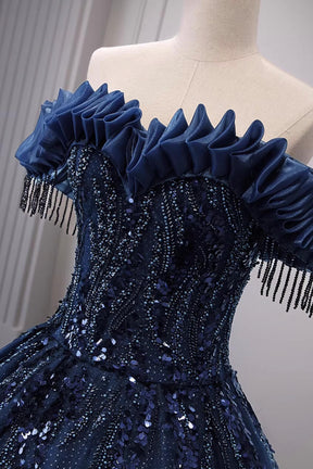 Elegant Off-the-Shoulder Ball Gown | Sequin Embellished Tulle Formal Dress