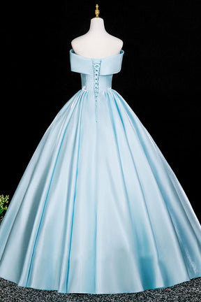 High-End Cinderella-Inspired Satin Long Ball Gown, Blue Off the Shoulder Formal Dress