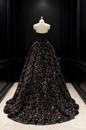Black Sequined Strapless Ball Gown, A-Line Strapless Evening Formal Gown