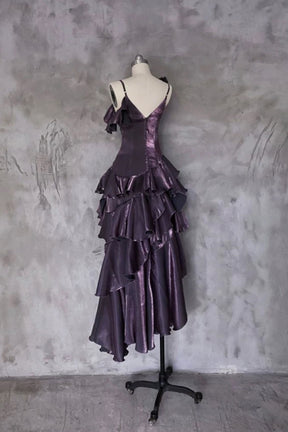 Irregular Ruffled Evening Party Dresses with Floral Detail