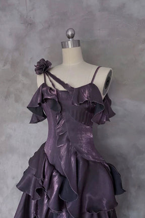 Irregular Ruffled Evening Party Dresses with Floral Detail