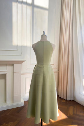 Soft Sage Green Halter Neck Midi Gown with Crystal Collar Detail