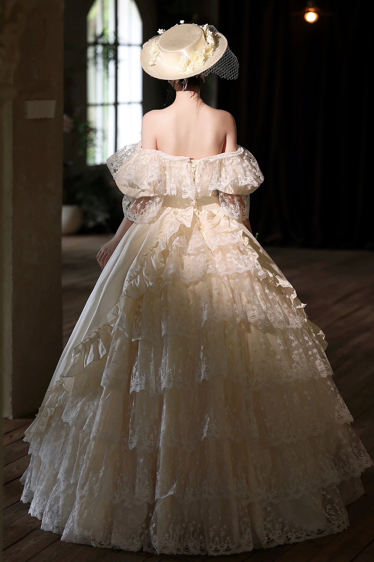 Ivory Tulle Lace Long Prom Dress, Ivory A-Line Evening Party Gown