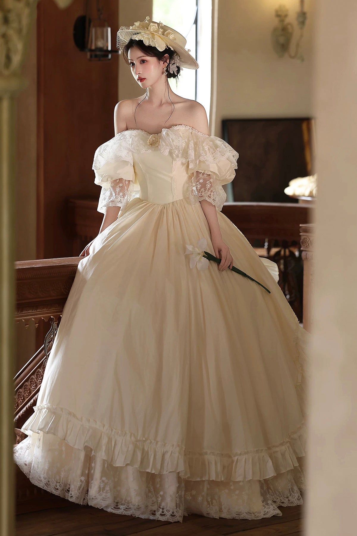 Ivory Tulle Lace Long Prom Dress, Ivory A-Line Evening Party Gown