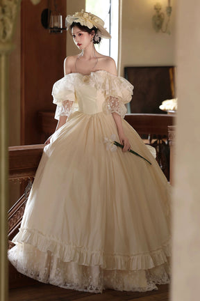 Ivory Tulle Lace Long Prom Dress, Ivory A-Line Evening Party Gown