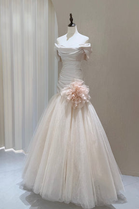 Elegant Off-the-Shoulder Mermaid Formal Evening Dress with Handmade Flower