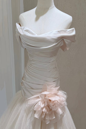 Elegant Off-the-Shoulder Mermaid Formal Evening Dress with Handmade Flower