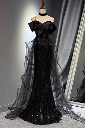 Sparkly Black Evening Gown Off Shoulder Mermaid Prom Dress