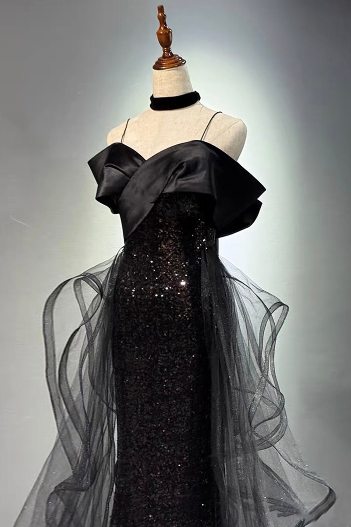 Sparkly Black Evening Gown Off Shoulder Mermaid Prom Dress