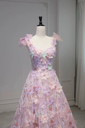 Lavender 3D Floral Butterfly Tulle Ball Gown – Sweetheart Neck Prom Dress