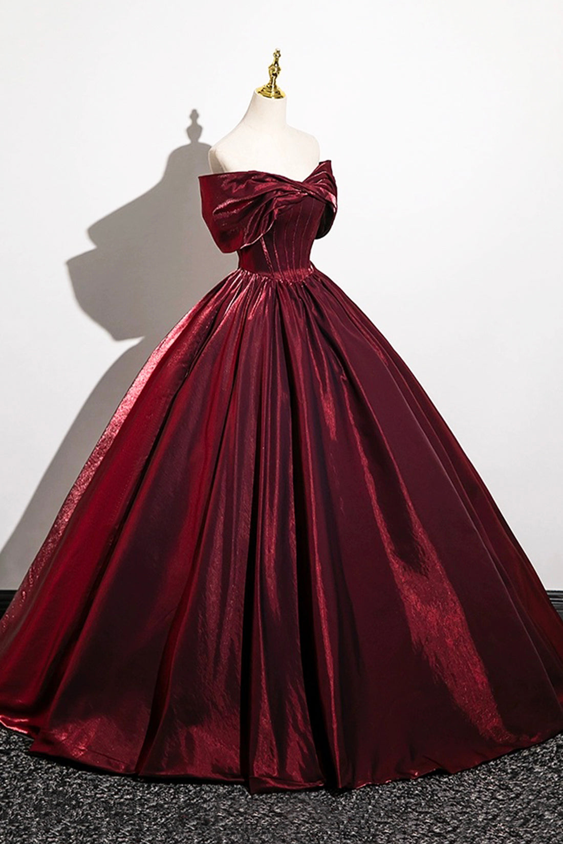 Burgundy Satin Long Prom Dress, Burgundy Off the Shoulder Evening Party Dress