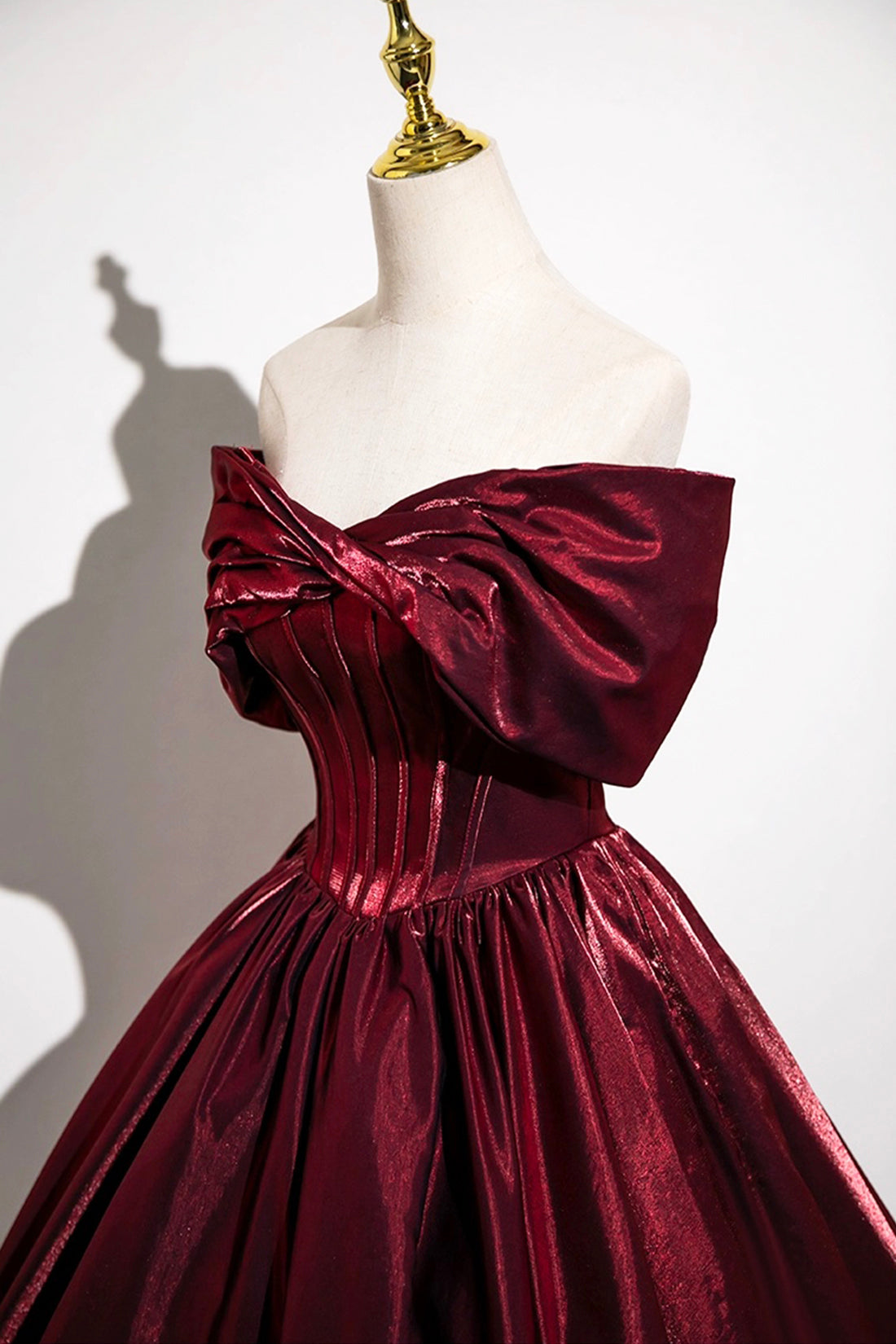 Burgundy Satin Long Prom Dress, Burgundy Off the Shoulder Evening Party Dress