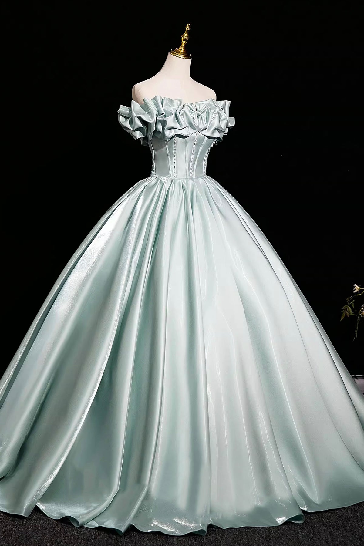 Gray Green Satin Long Prom Dress, Beautiful A-Line Evening Party Dress