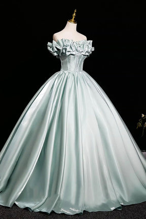 Gray Green Satin Long Prom Dress, Beautiful A-Line Evening Party Dress