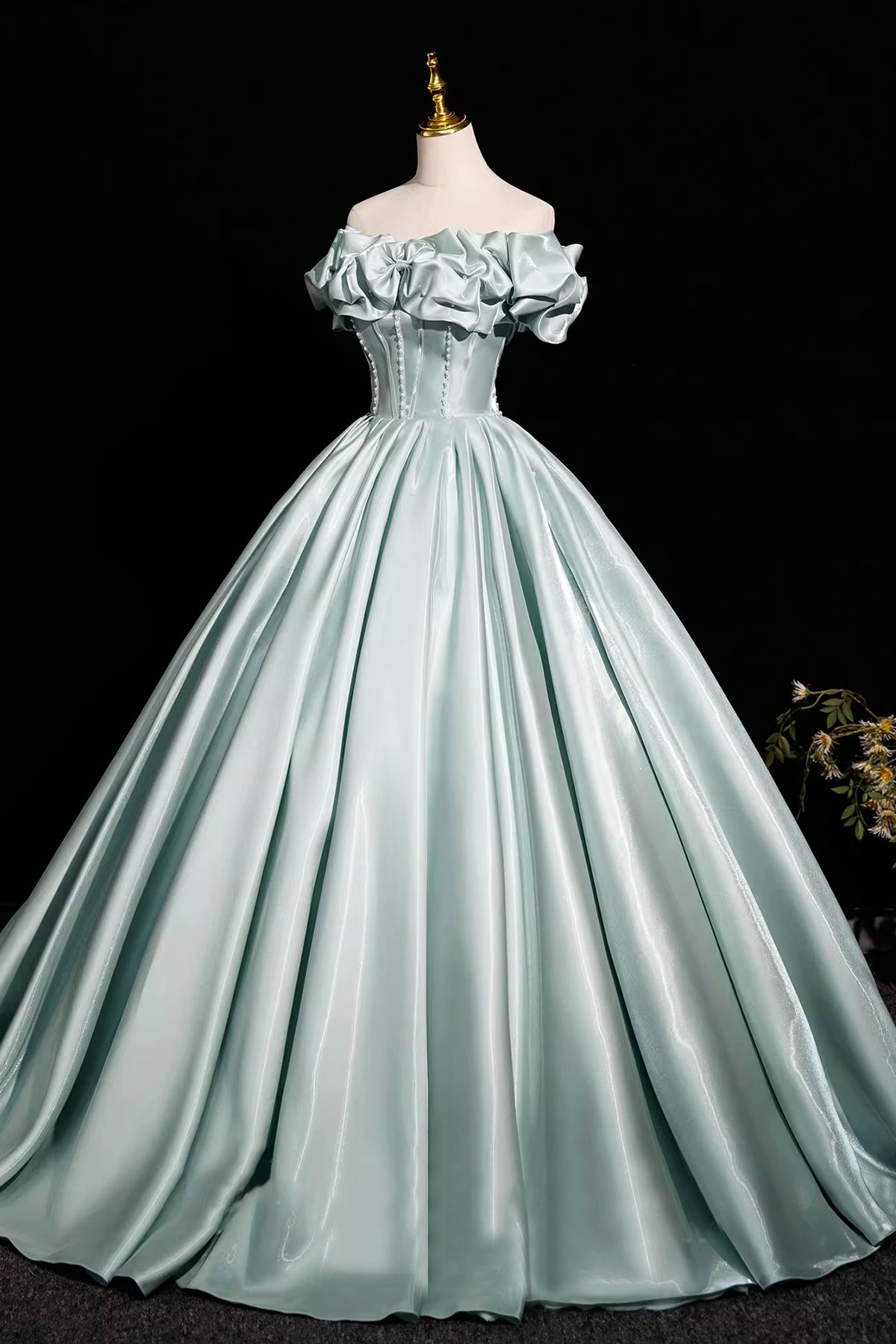 Gray Green Satin Long Prom Dress, Beautiful A-Line Evening Party Dress