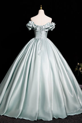 Gray Green Satin Long Prom Dress, Beautiful A-Line Evening Party Dress
