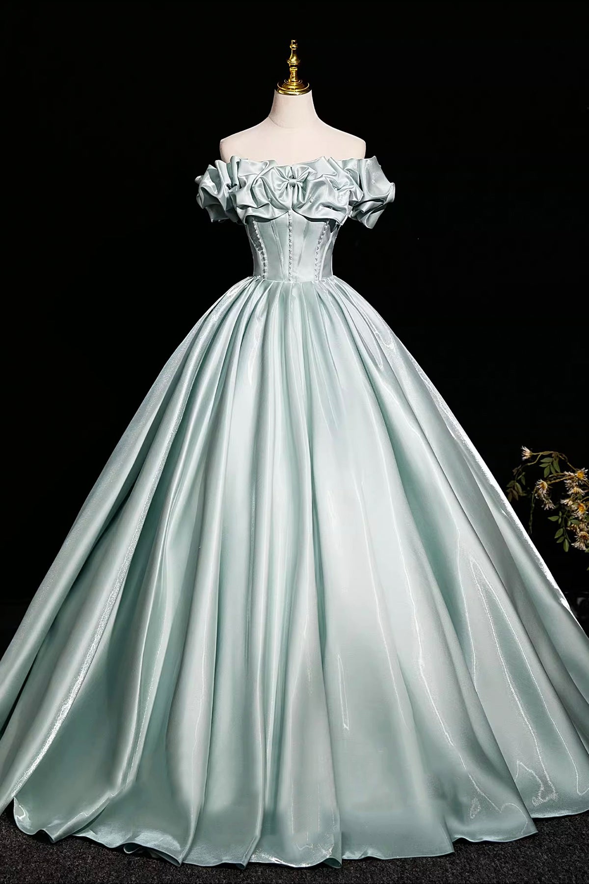 Gray Green Satin Long Prom Dress, Beautiful A-Line Evening Party Dress