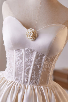 Ivory Satin Lace Sweetheart Mini Party Gown, A-Line Backless Prom Dress