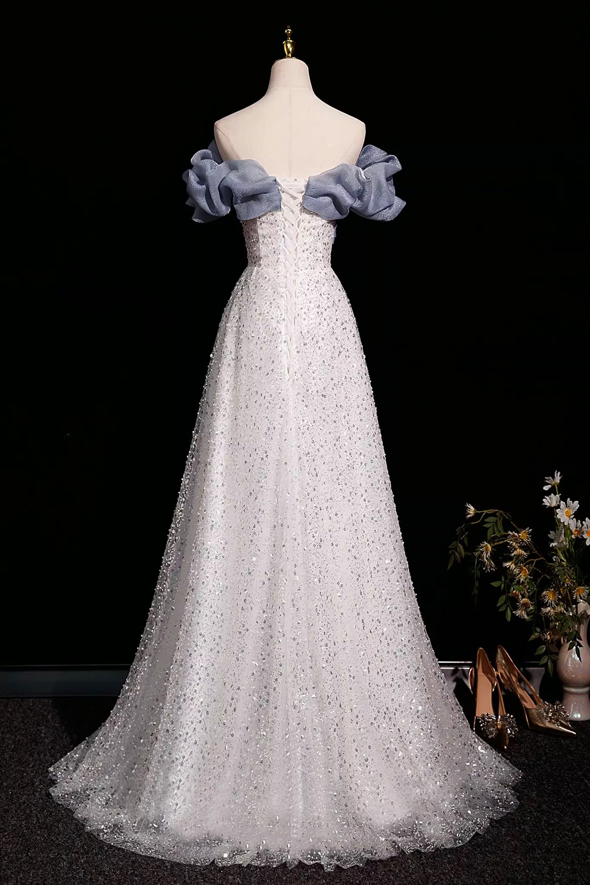 Sparkling White Tulle Sequins Long Party Dress, Lovely A-Line Prom Evening Dress