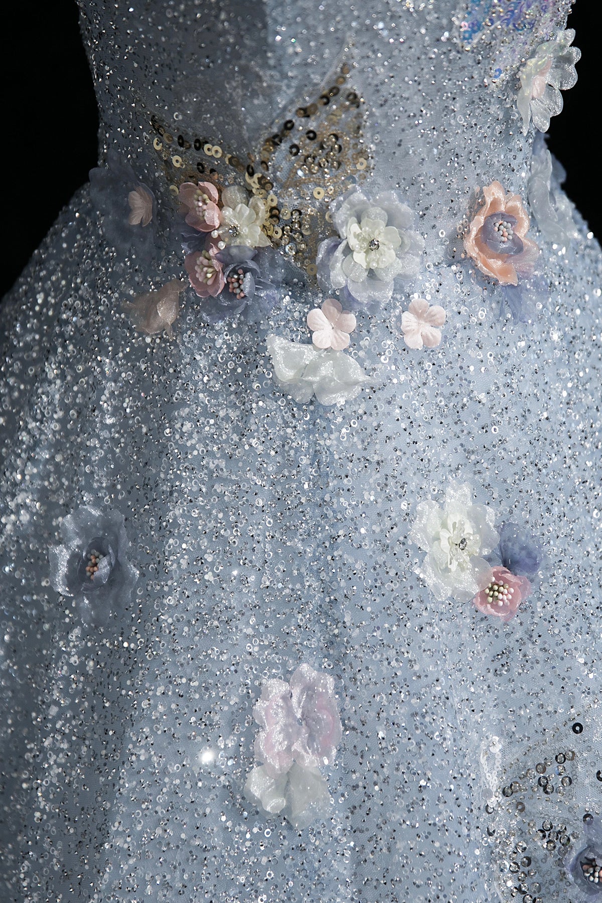 Enchanting Sky Blue Glitter Tulle Ball Gown with 3D Flowers for Formal Events