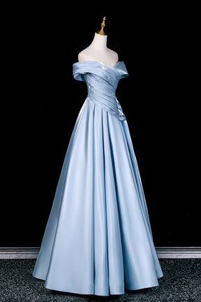Elegant Light Blue Off-the-Shoulder Satin Ball Gown for Formal Events