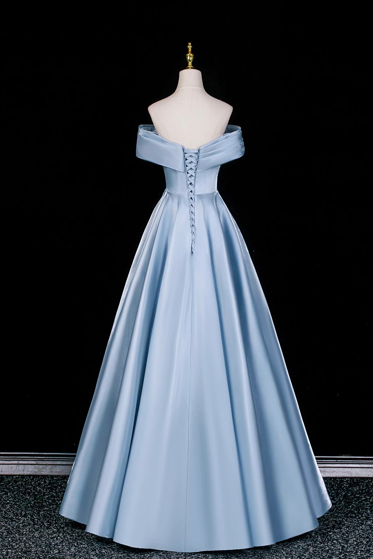 Elegant Light Blue Off-the-Shoulder Satin Ball Gown for Formal Events