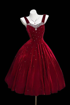 Burgundy Sparkly Crystal Embellished Mini Party Dress - Sleeveless Corset Cocktail Gown