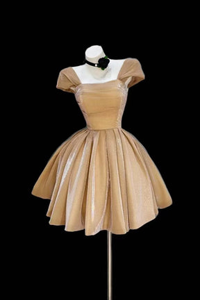 Gold Shimmer Square Neck A-Line Prom Party Dress