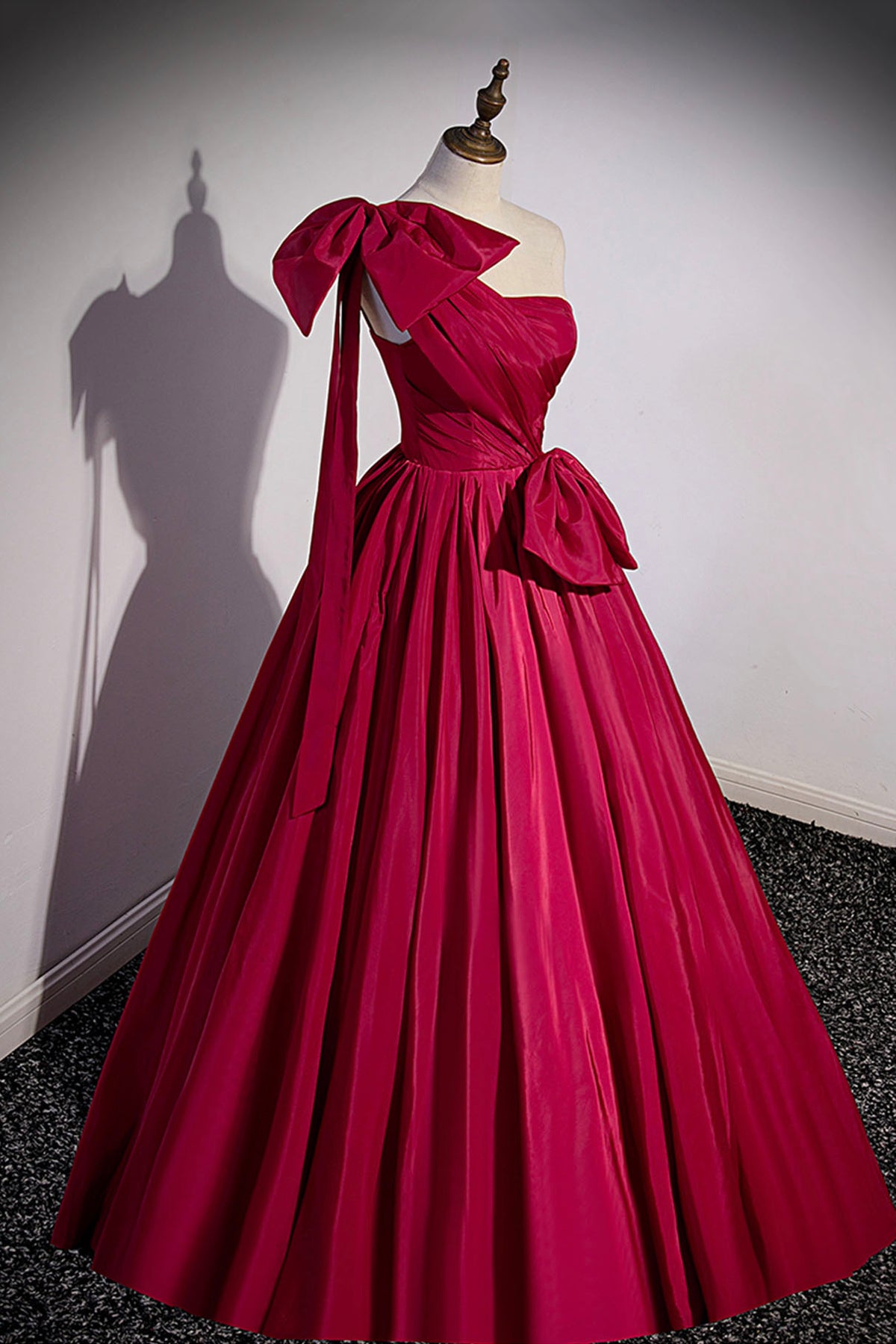Red One Shoulder Satin Long Prom Dress, A-Line Evening Party Dress