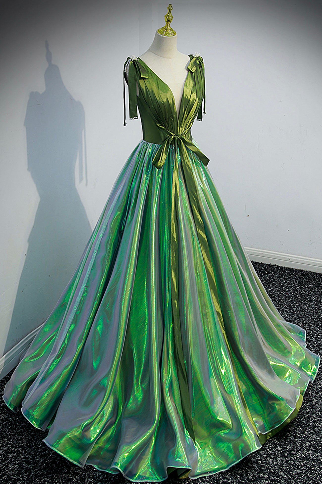 Green V-Neck Long A-Line Prom Dress, Simple Green Evening Party Dress