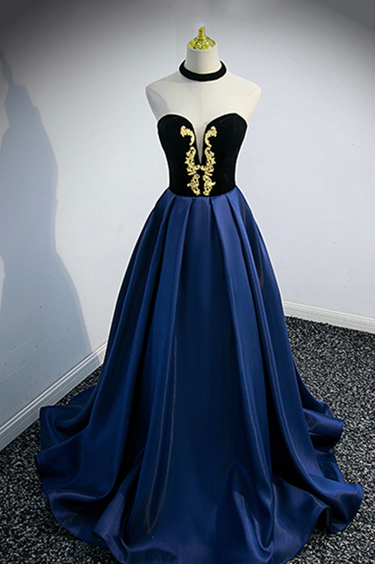 Blue Satin Lace Long Prom Dress, Blue Short Sleeve Evening Party Dress Blue Satin Lace Long Prom Dress, Blue Short Sleeve Evening Party Dress