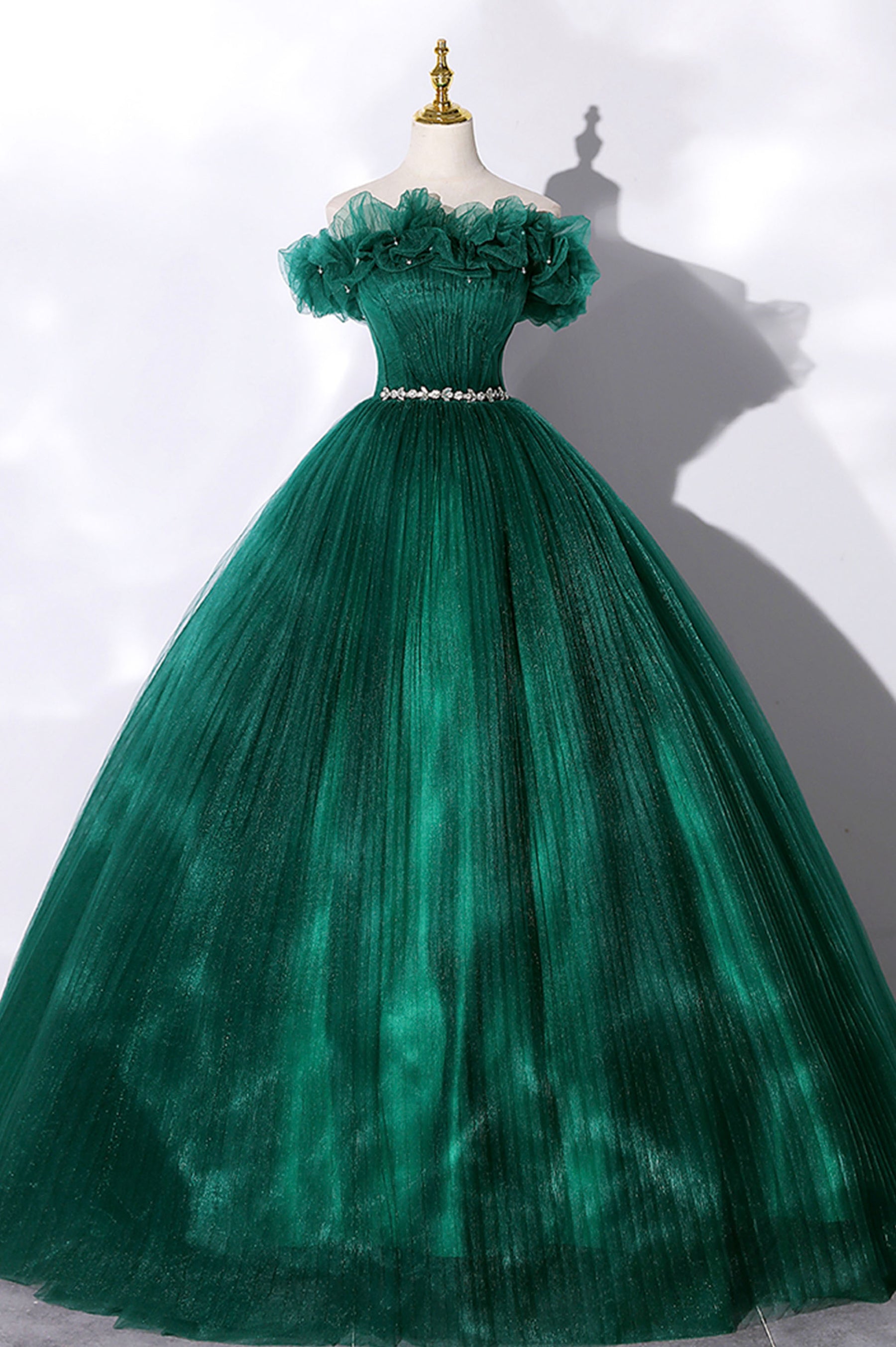 Off the Shoulder Tulle Long Prom Dress, Green A-Line Evening Graduatio Off the Shoulder Tulle Long Prom Dress, Green A-Line Evening Graduatio