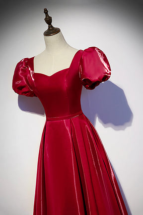 Burgundy Satin Long Prom Dress, Simple A-Line Evening Dress