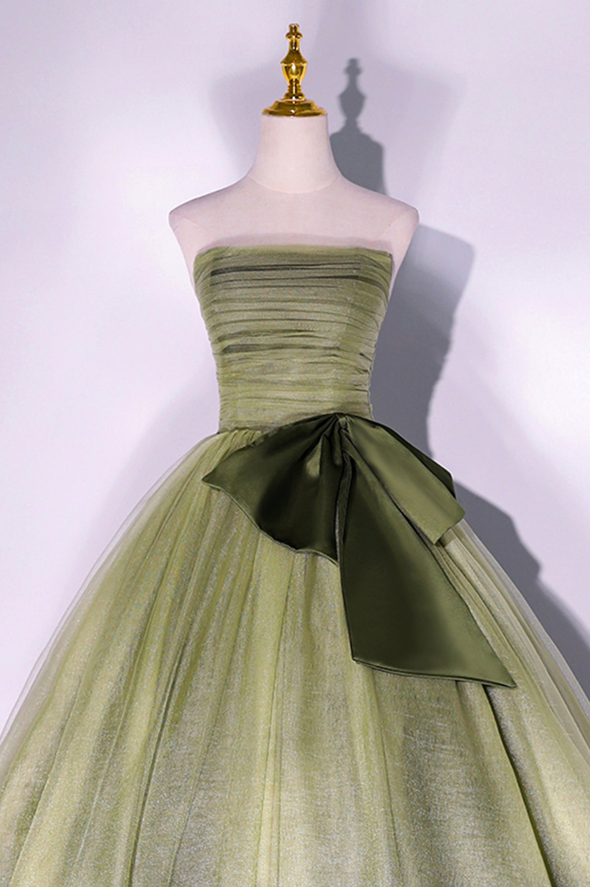 Green Tulle Long A-Line Prom Dress, Green Strapless Evening Gown