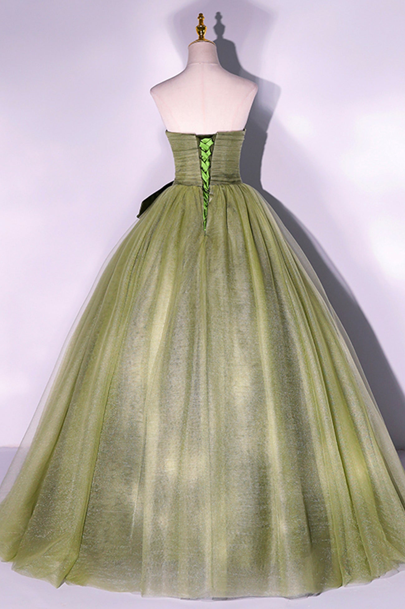 Green Tulle Long A-Line Prom Dress, Green Strapless Evening Gown