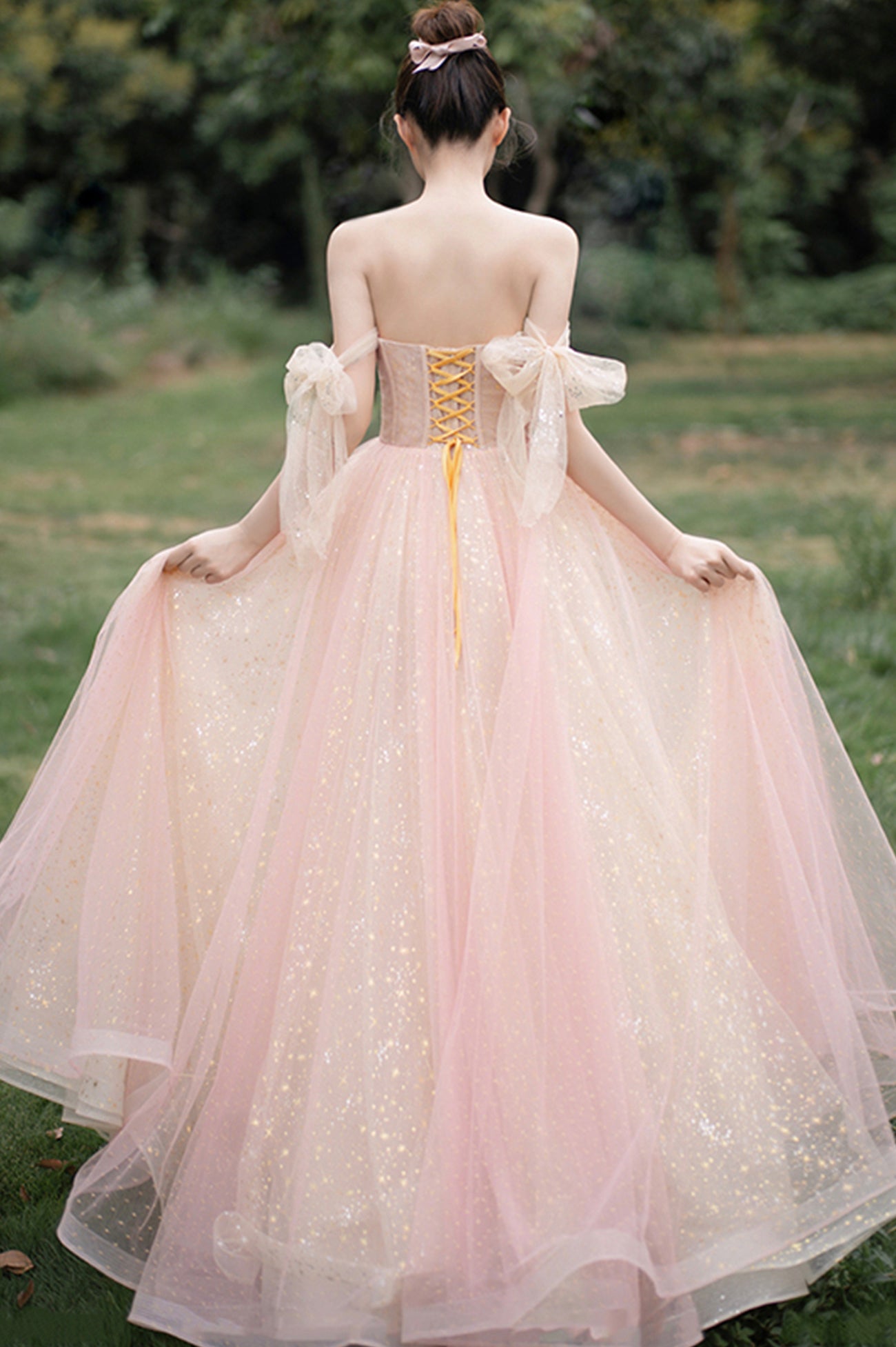 Pink Tulle Off the Shoulder Prom Dress, Cute A-Line Graduation Dress