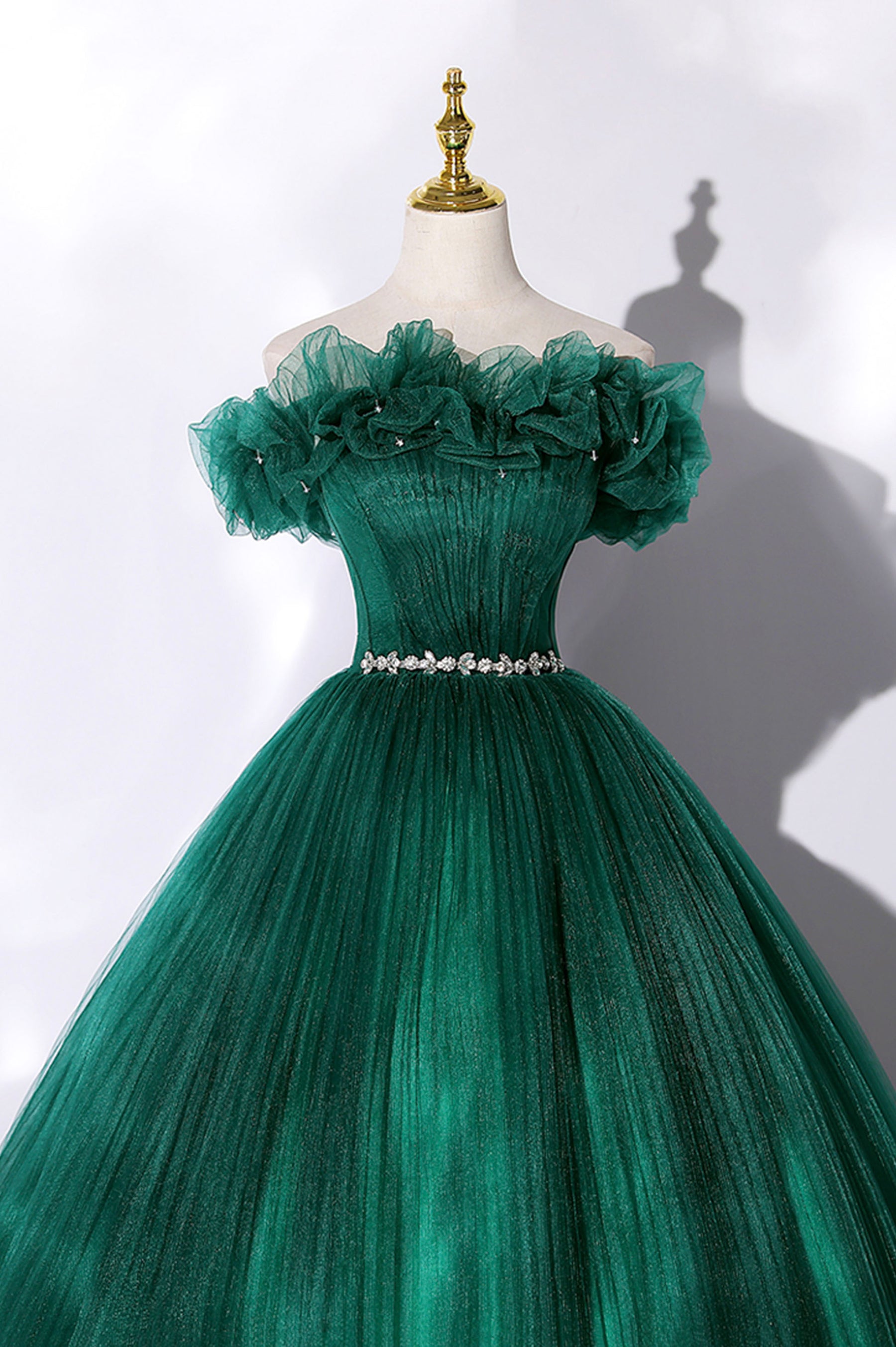 Off the Shoulder Tulle Long Prom Dress, Green A-Line Evening Graduatio Off the Shoulder Tulle Long Prom Dress, Green A-Line Evening Graduatio