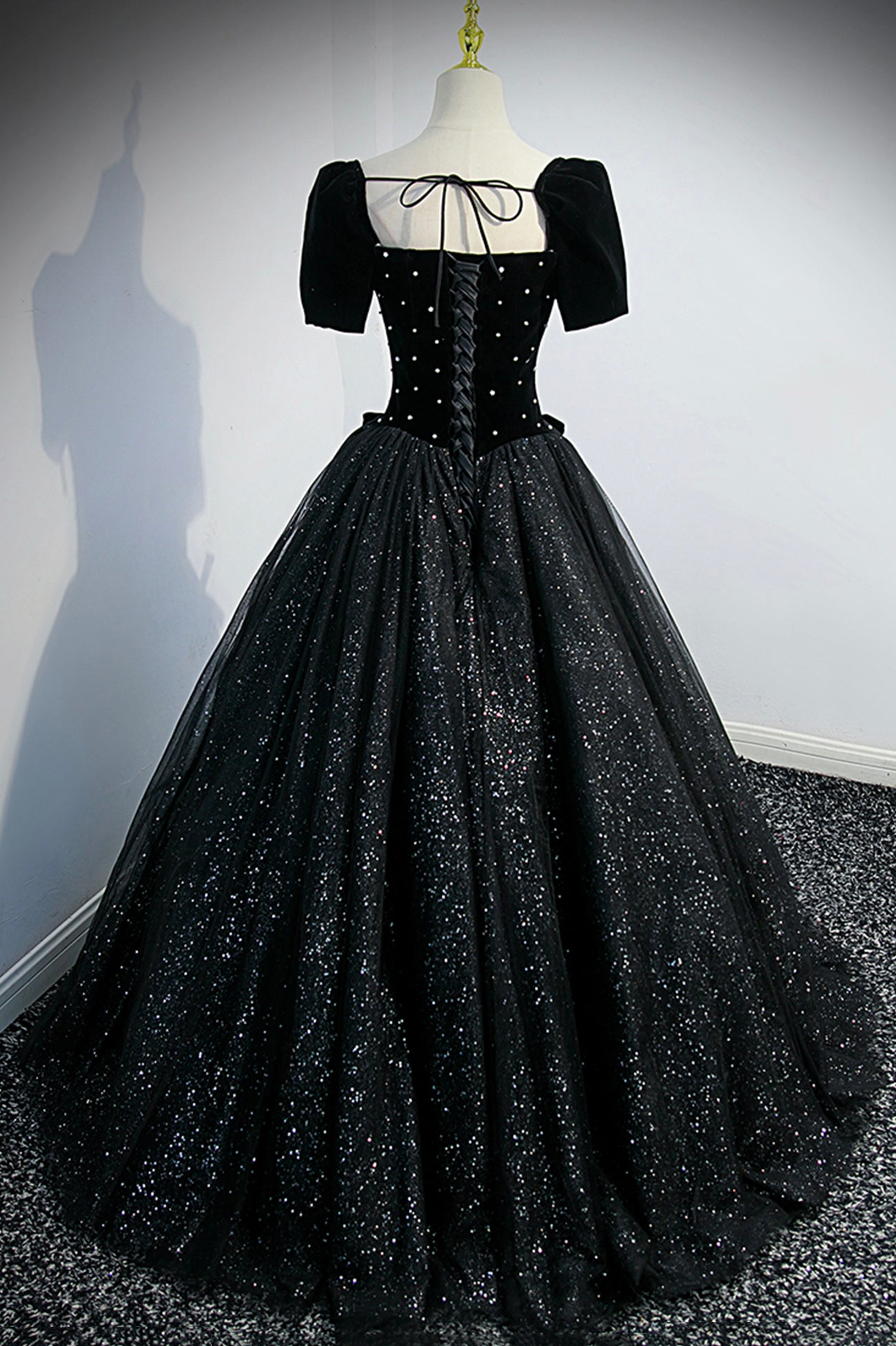 Black Velvet Tulle Long Ball Gown, Black A-Line Formal Evening Gown Black Velvet Tulle Long Ball Gown, Black A-Line Formal Evening Gown