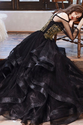 Black Spaghetti Strap Lace Long Prom Dress, Black Evening Graduation D Black Spaghetti Strap Lace Long Prom Dress, Black Evening Graduation D