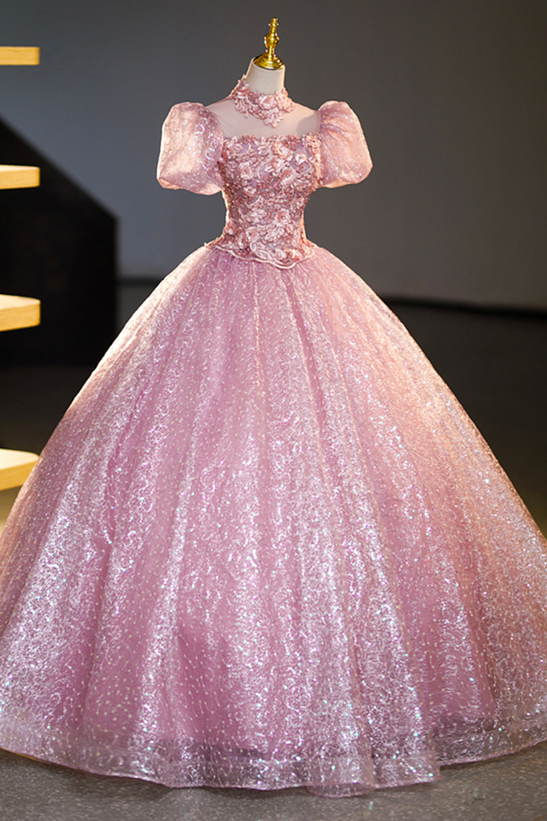Pink Tulle Lace Princess Dress, Beautiful A-Line Evening Dress Sweet 1 Pink Tulle Lace Princess Dress, Beautiful A-Line Evening Dress Sweet 1