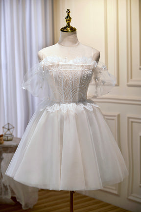 Champagne Sweetheart Lace Tulle Party Dress, A-Line Homecoming Dress