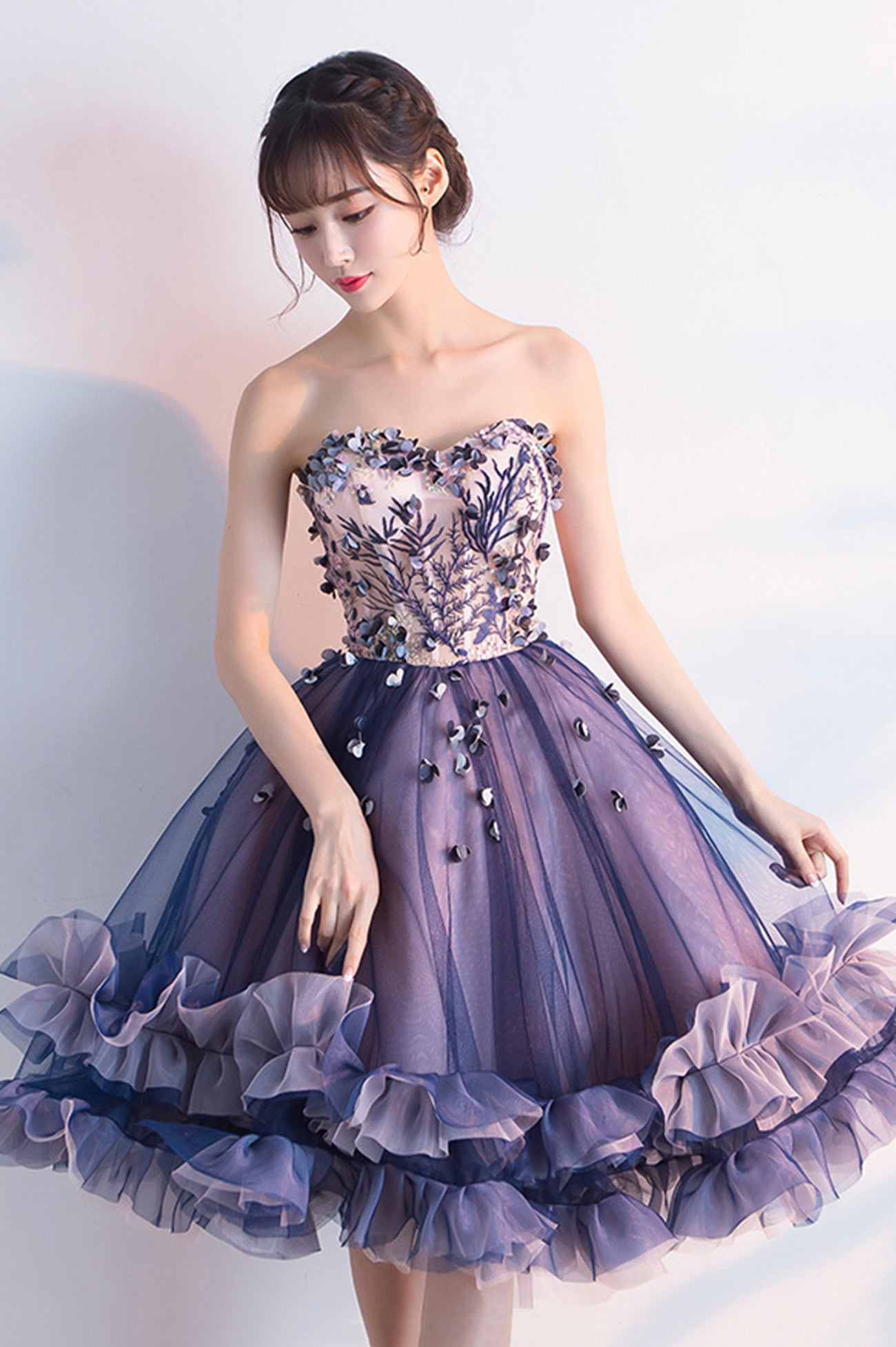Cute Tulle Short Prom Dress, A-Line Strapless Homecoming Party Dress