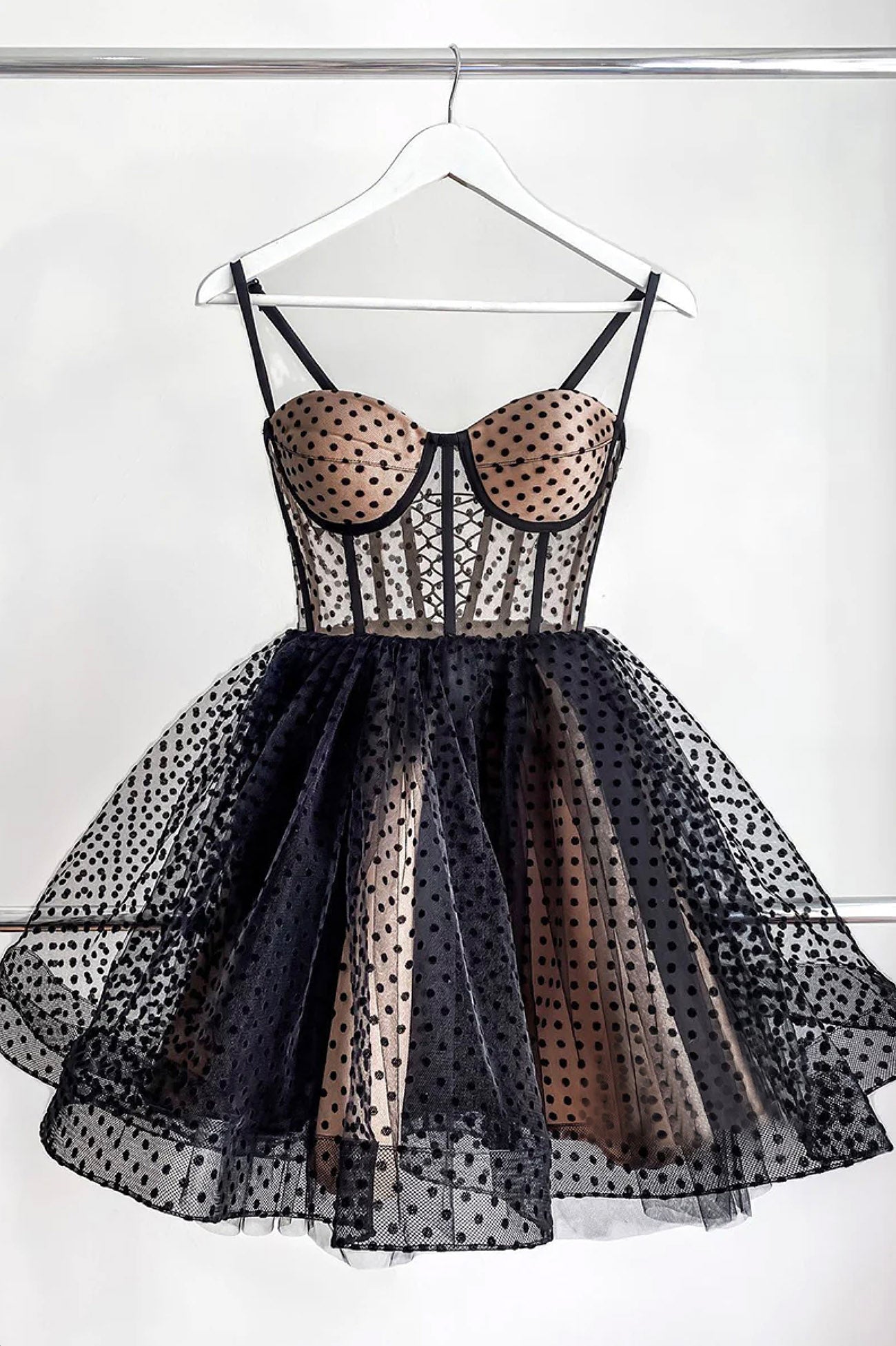 Black Tulle Spaghetti Straps Short Homecoming Dress, A-Line Evening Party Dress