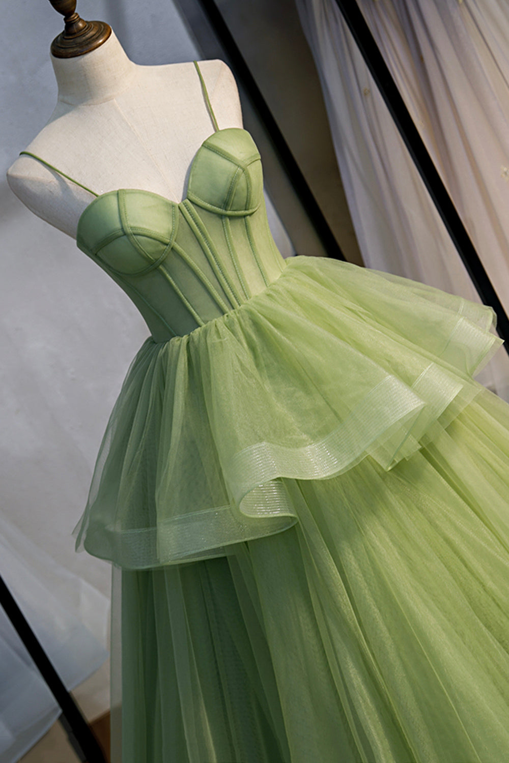 Green Sweetheart Tulle Long Prom Dress, Beautiful A-Line Evening Graduation Dress