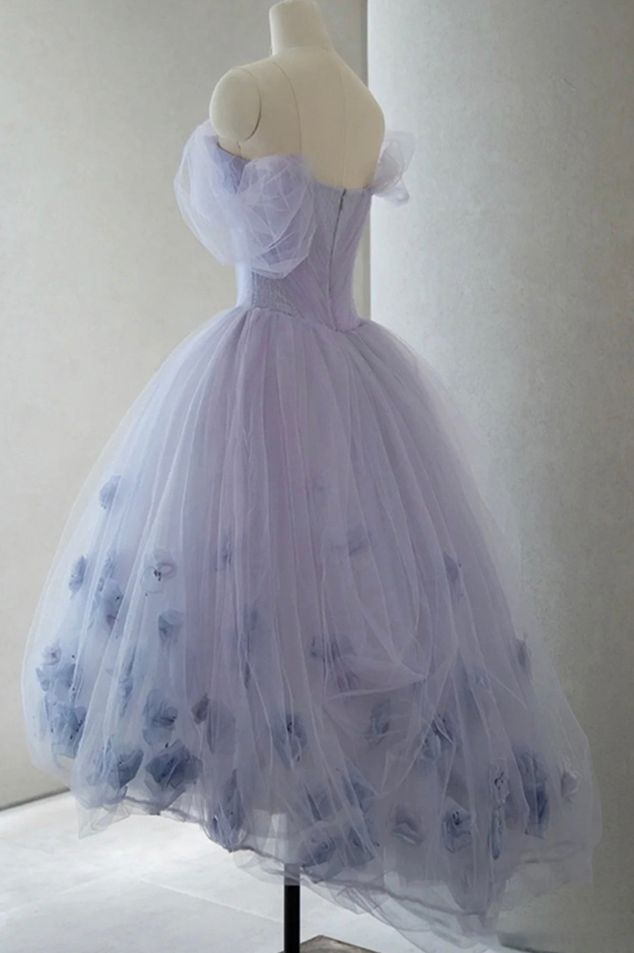 Purple Tulle Short A-Line Prom Dress, Cute Off the Shoulder Party Dres Purple Tulle Short A-Line Prom Dress, Cute Off the Shoulder Party Dres