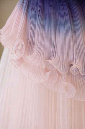 Unique Pink Gradient Long Prom Dress, A-Line Strapless Evening Party Dress