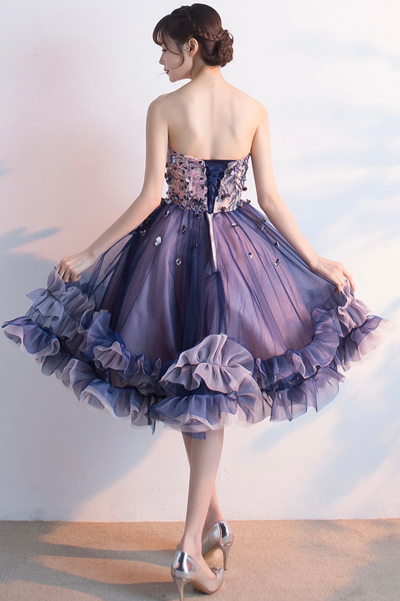 short blue and purple prom dresses Purple Sweetheart Neck Short Prom Dresses, Purple Homecoming Dresses