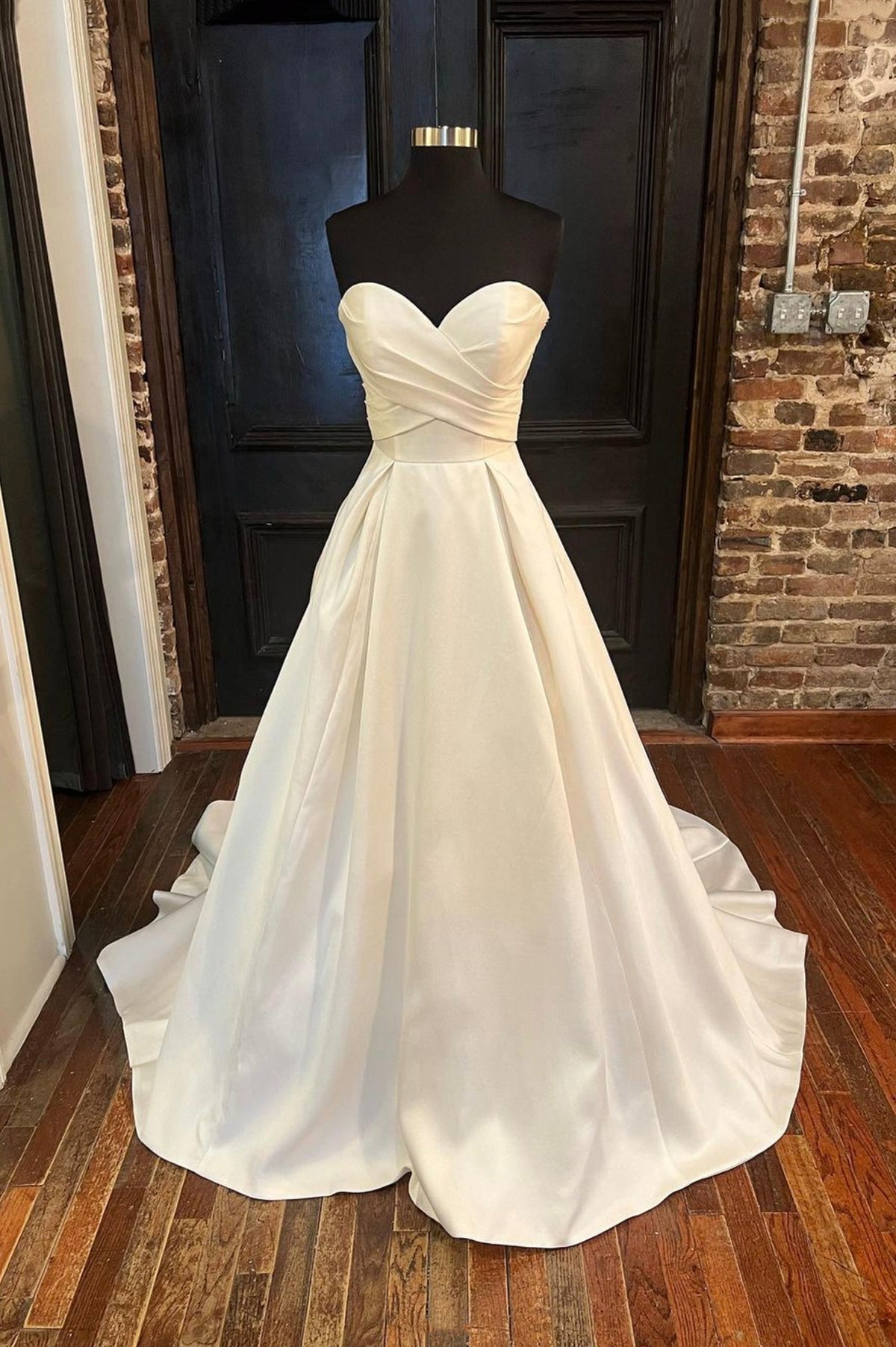 White Satin Long A-Line Prom Dress, White Sweetheart Neck Formal Dress